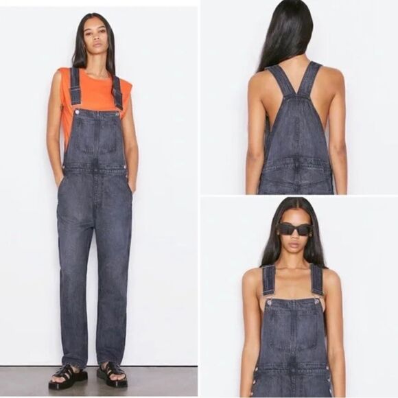 Revolve NEW Frame Denim Classic Overalls in Color Blackwater (Missing Button) - Picture 2 of 14